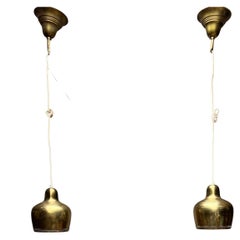 Vintage Pair Original Mid-Century Brass Pendant Lights by Alvar Aalto, 1950s