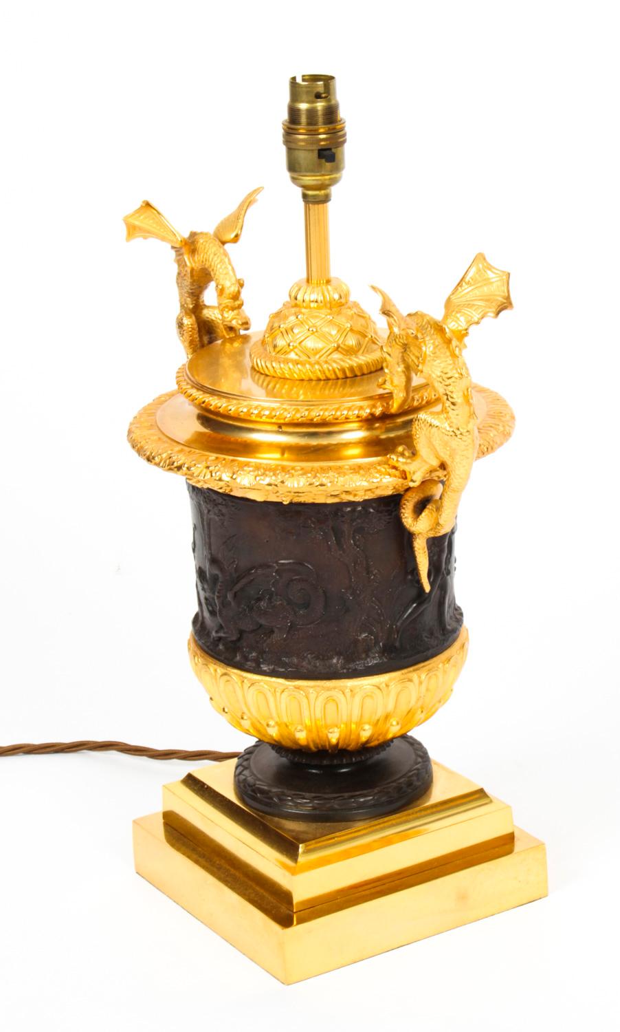 Vintage Pair Ormolu & Patinated Bronze Urn Table Lamps 20th C In Good Condition In London, GB