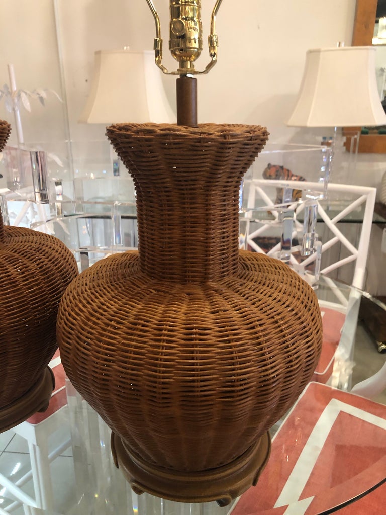 Vintage Pair of Oversized Wicker Ginger Jar Table Lamps ...