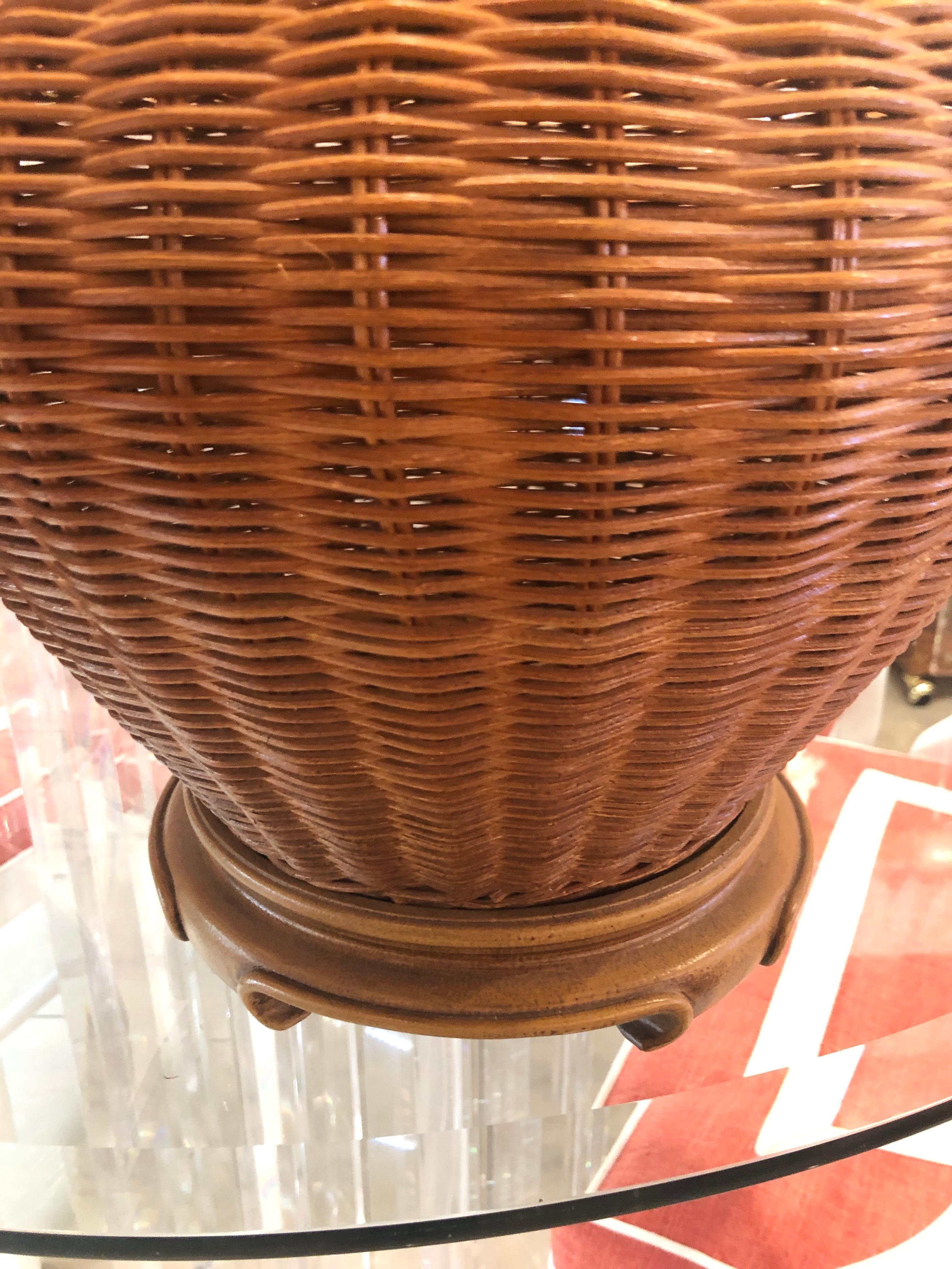 Vintage Pair of Oversized Wicker Ginger Jar Table Lamps  2