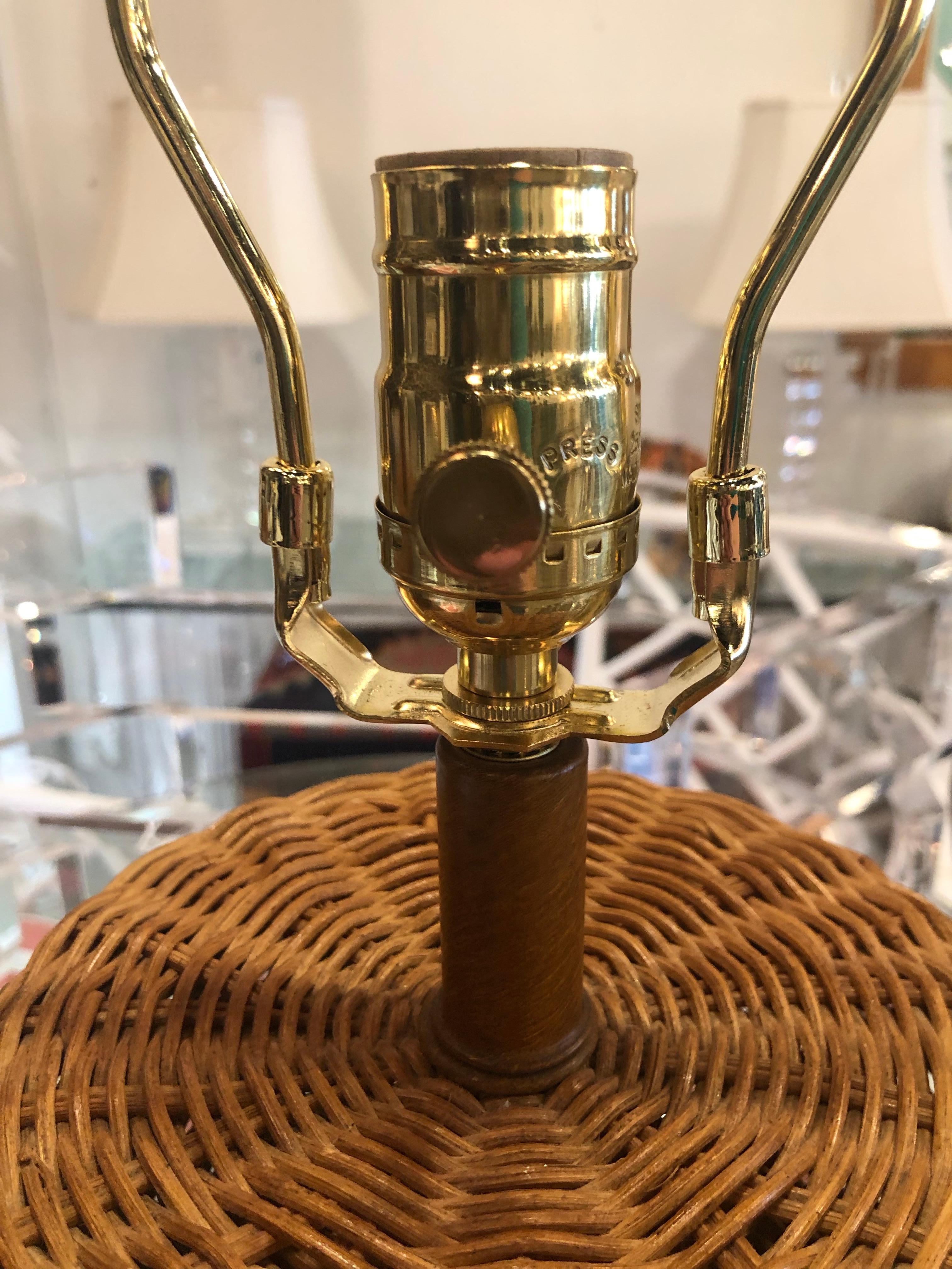 Hollywood Regency Vintage Pair of Oversized Wicker Ginger Jar Table Lamps 