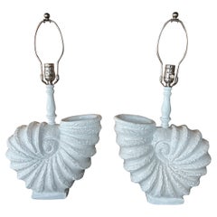 Coppia Palm Beach Vintage Nautilus Shell Seashell Plaster Table Lamps Newly Wired (Lampada da tavolo in gesso con conchiglia)