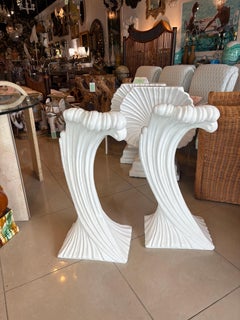 Vintage Pair Plaster Palm Beach Coastal Wave Swirl Console Table Bases