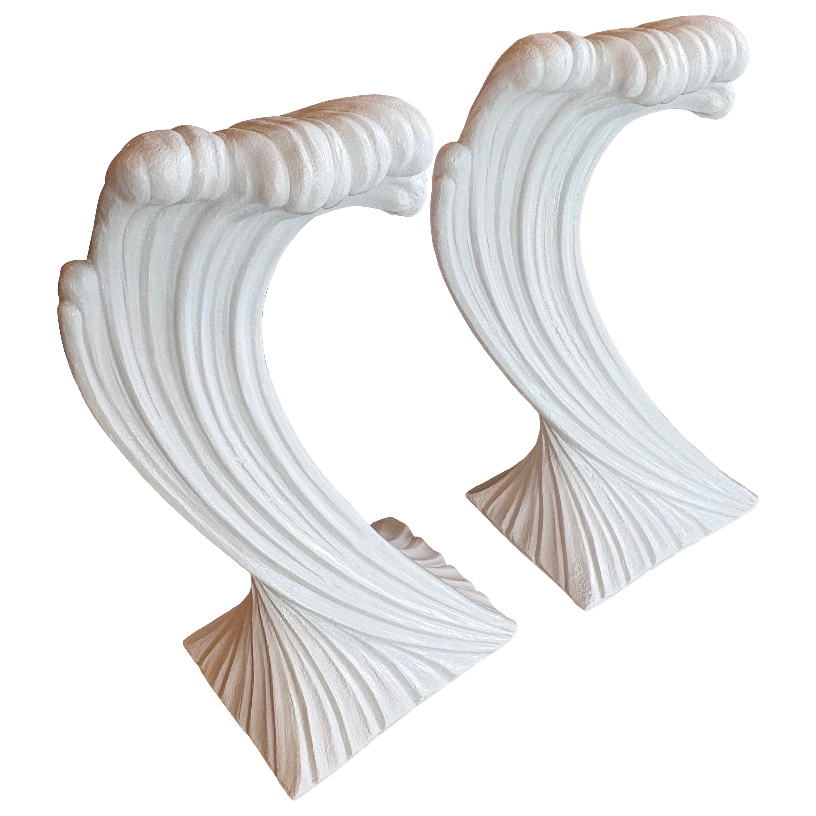 Vintage Pair Plaster Palm Beach Coastal Wave Swirl Console Table Bases For Sale