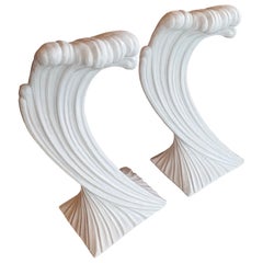 Vintage Pair Plaster Palm Beach Coastal Wave Swirl Console Table Bases