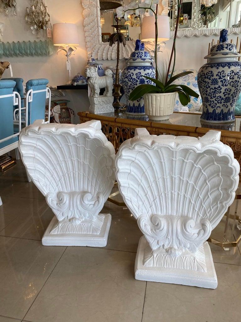 Vintage Pair Plaster Seashell Scallop Shell Dining Table Bases Console Lacquered 4