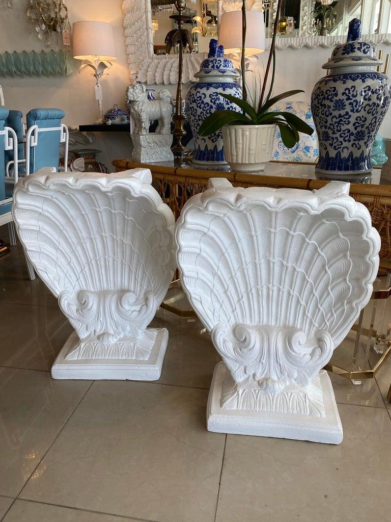 Vintage Pair Plaster Seashell Scallop Shell Dining Table Bases Console Lacquered 6