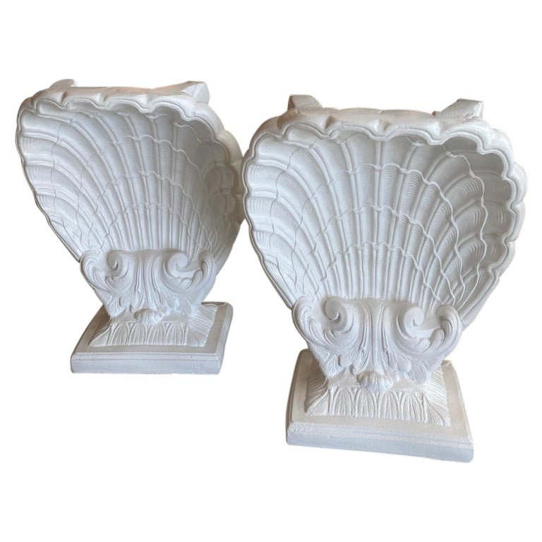Vintage Pair Plaster Seashell Scallop Shell Dining Table Bases Console Lacquered