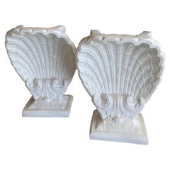 Vintage Pair Plaster Seashell Scallop Shell Dining Table Bases Console Lacquered