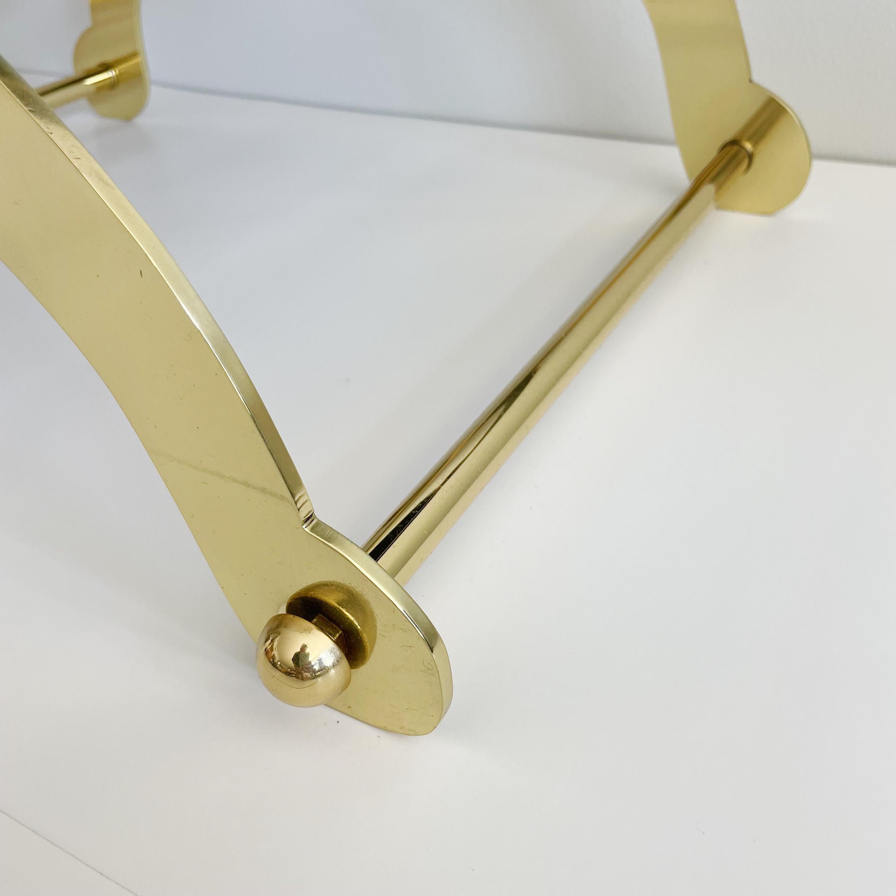 Vintage Pair Polished Brass Curule X-Frame Regency Maison Jansen Stool Benches In Good Condition In West Palm Beach, FL