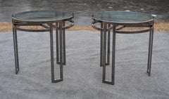 Vintage Pair Post-Modern Side or End Tables Chrome & Glass Architectural Style