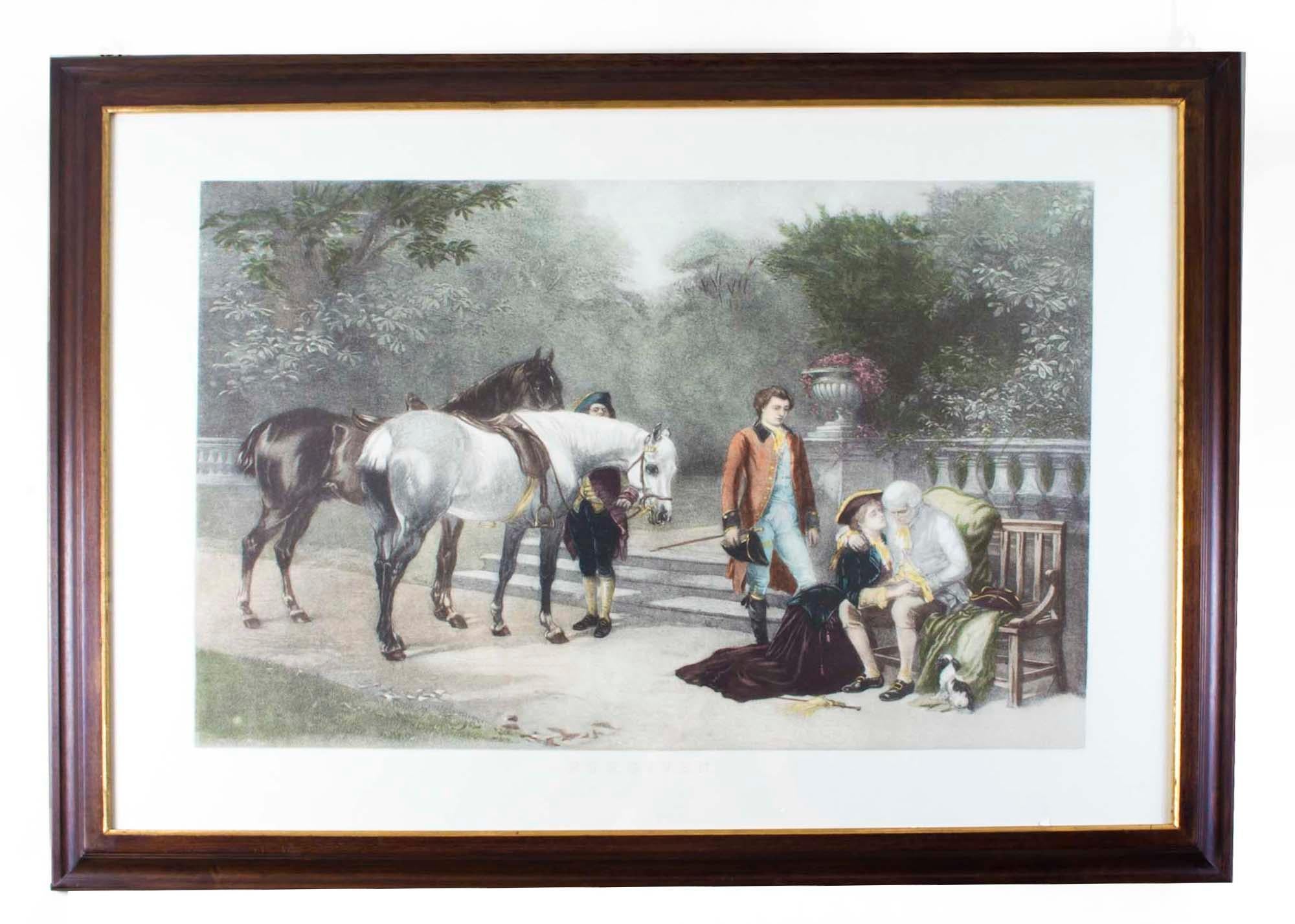 This is a delightful pair of mahogany framed vintage equestrian colored prints entitled 'Forgiven' and 'too Late,' after Heywood Hardy, and dating from the late 20th century.

THE BOTANICAL NAME FOR THE MAHOGANY THIS ITEM IS MADE OF IS SWIETENIA