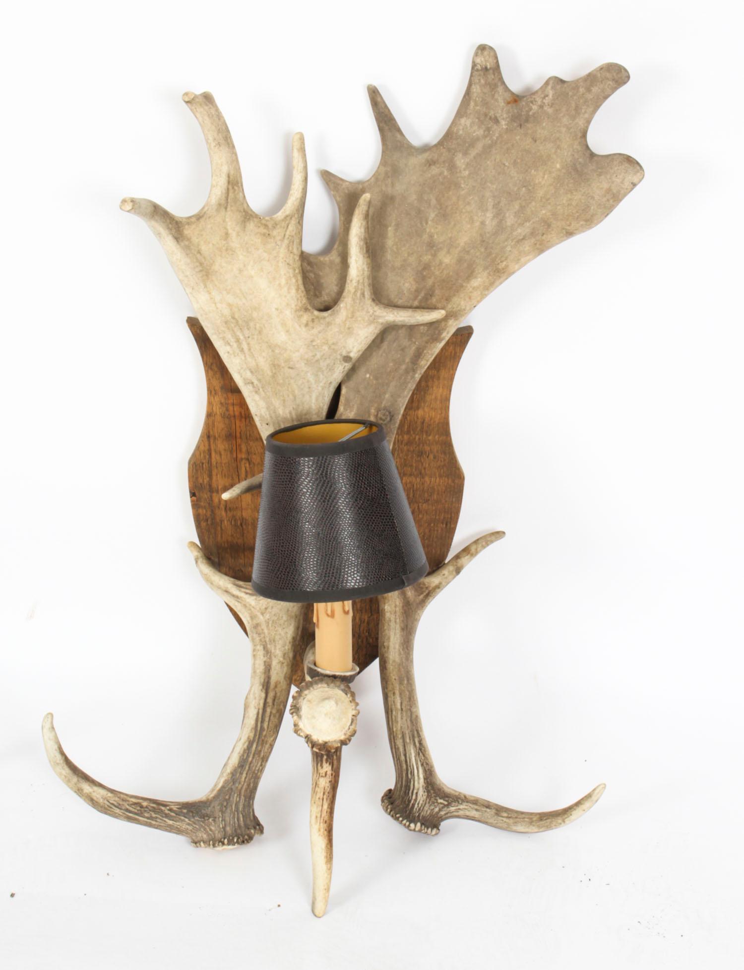 Vintage Pair of Red Deer Antler Wall Lights, Mid 20th Century In Good Condition In London, GB