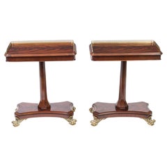 Used Pair Regency Revival Brass Gallery Occasional Side End Tables 20th C