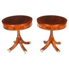 Vintage Pair Regency Revival Drum Tables Bedside Tables 20th Century