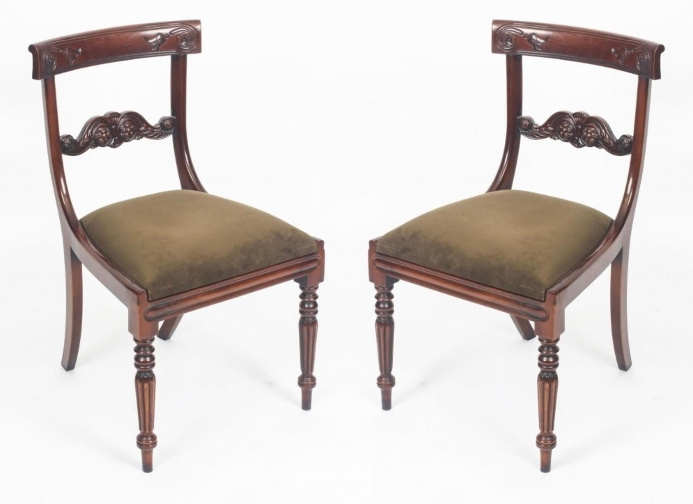 Vintage Pair Regency Revival Mahogany Bar Back Dining Chairs 20th Century For Sale 5