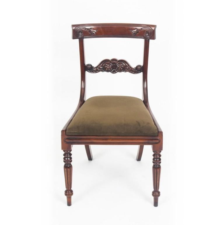 English Vintage Pair Regency Revival Mahogany Bar Back Dining Chairs 20th Century For Sale