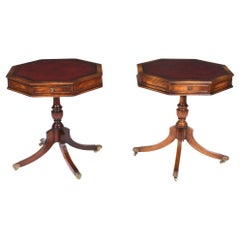 Vintage Pair Regency Revival Octagonal Drum Tables 20th Century