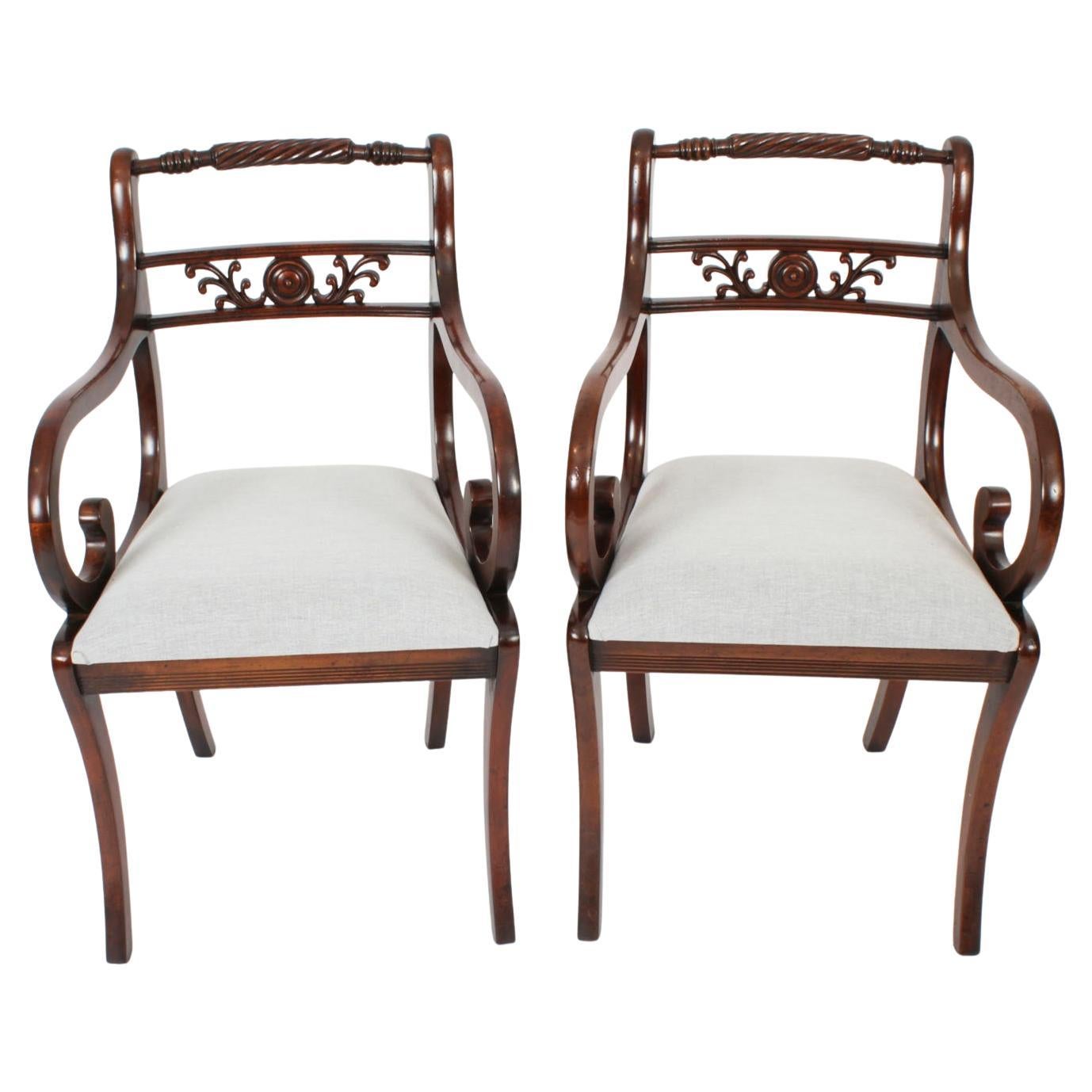 Vintage Pair Regency Revival Rope Back Armchairs 20th Century