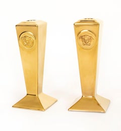 Vintage Pair Rosenthal Porcelain Versace Medusa Candlesticks Dated 1993