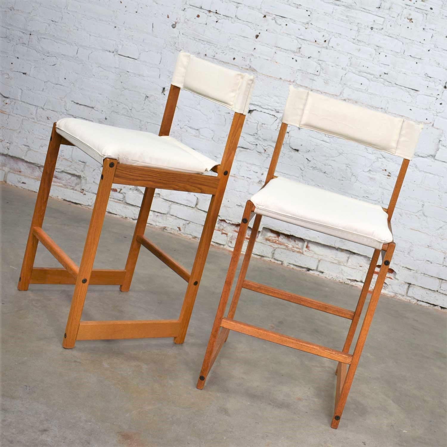 Vintage Pair of Scandinavian Modern Sling Counter Height Bar Stools White 2