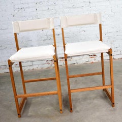 Vintage Pair of Scandinavian Modern Sling Counter Height Bar Stools White
