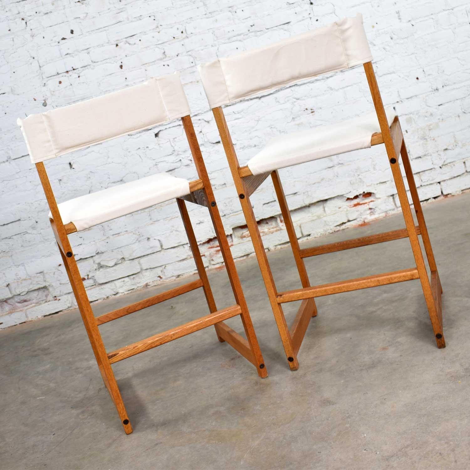 Vintage Pair of Scandinavian Modern Sling Counter Height Bar Stools White In Good Condition In Topeka, KS