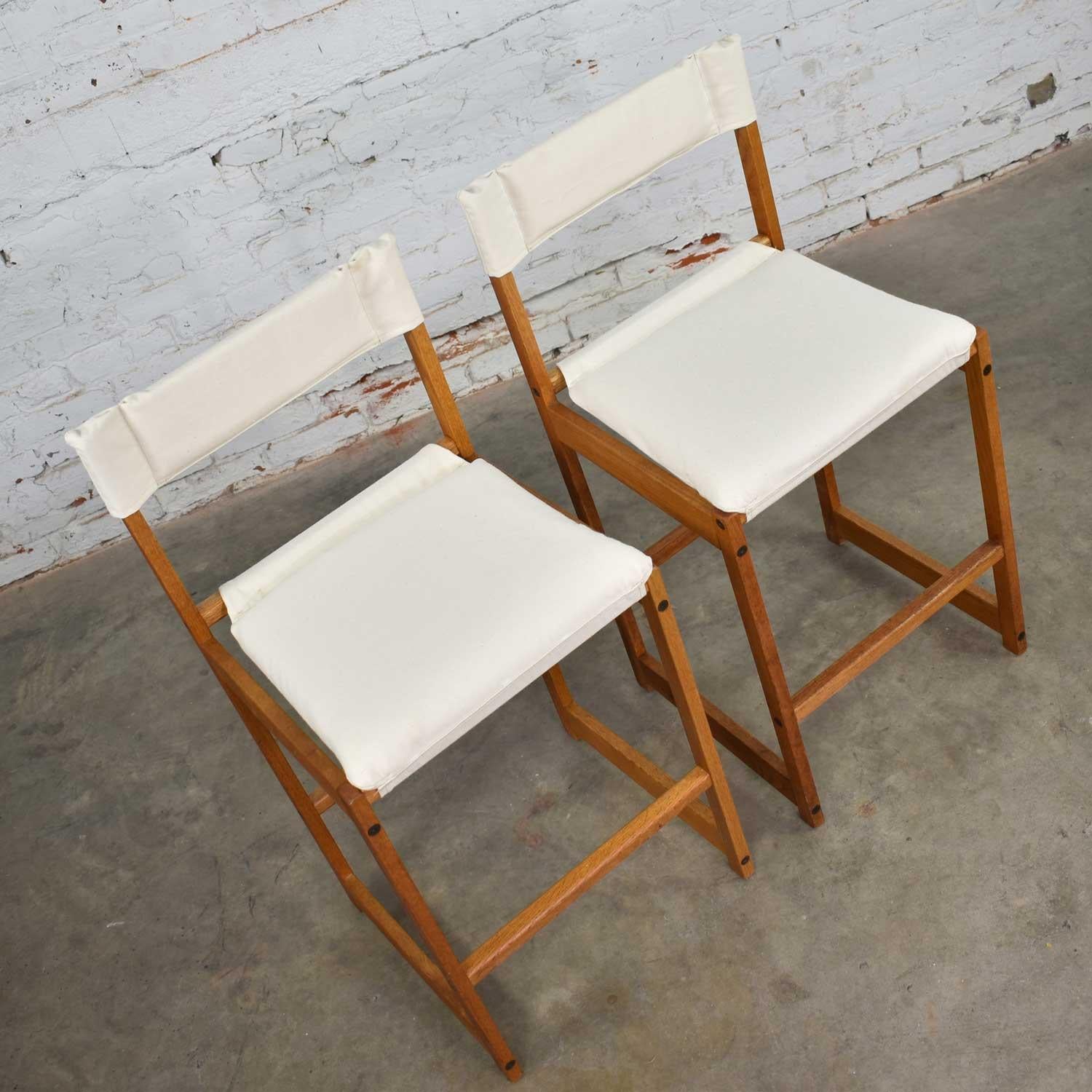 Canvas Vintage Pair of Scandinavian Modern Sling Counter Height Bar Stools White