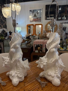 Vintage Pair Seashell Shell Plaster Table Lamps By Sirmos Newly Wired & Restored