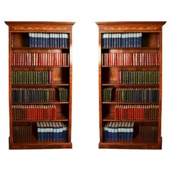 Offene Vintage-Bücherregale aus Wurzelnussholz im Sheraton-Stil aus dem späten 20. Jahrhundert, Paar