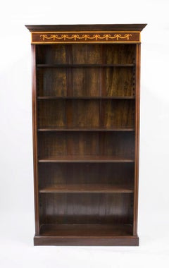 Vintage Pair Sheraton Style Mahogany Open Bookcases Late 20th Century
