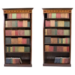 Vintage Pair Sheraton Style Mahogany Open Bookcases Late 20th Century