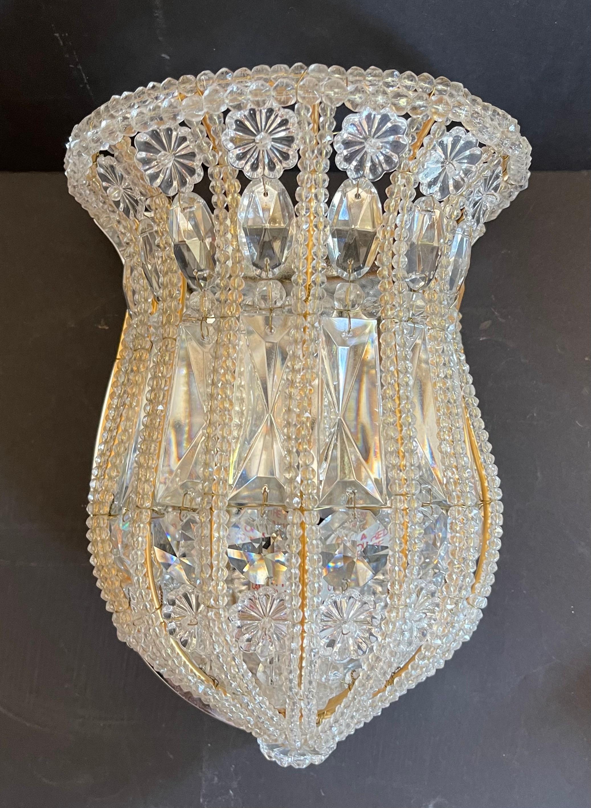 Belle Époque Vintage Pair Sherle Wagner Gold Gilt Crystal Bead Basket Light Sconces Fixtures