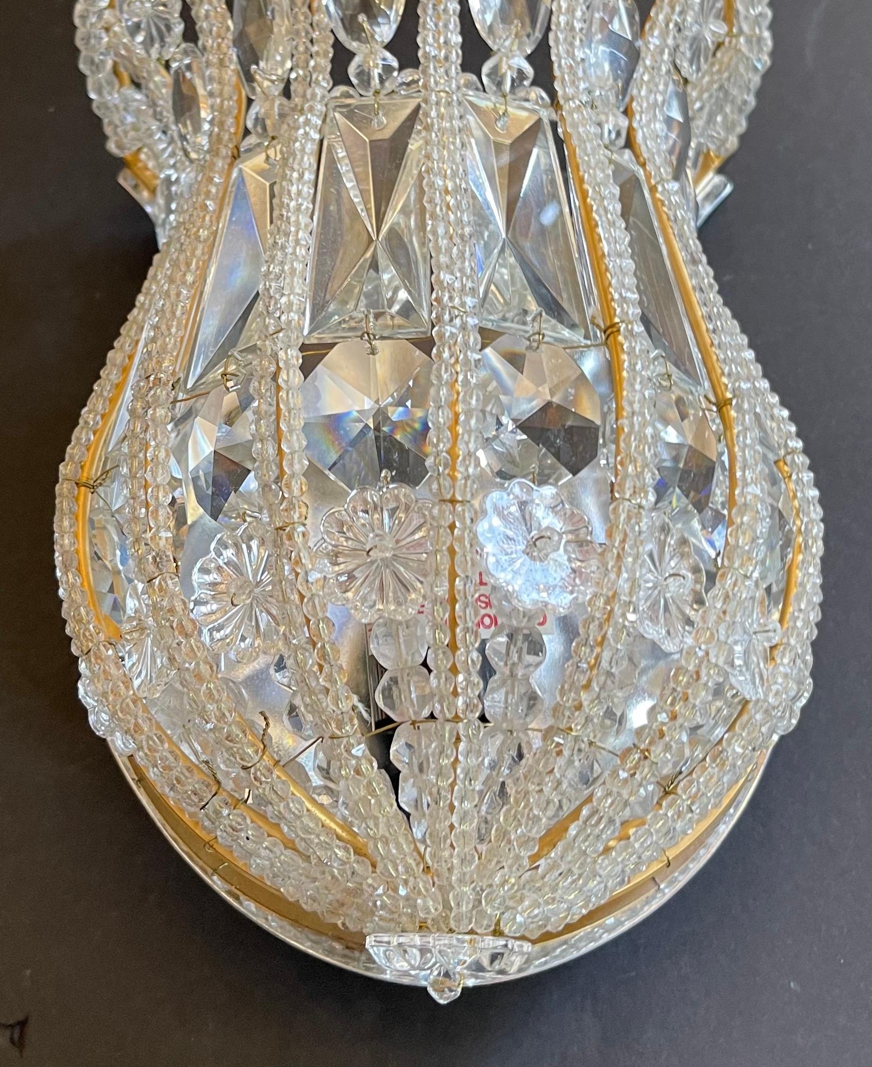 Vintage Pair Sherle Wagner Gold Gilt Crystal Bead Basket Light Sconces Fixtures 1