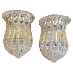 Vintage Pair Sherle Wagner Gold Gilt Crystal Bead Basket Light Sconces Fixtures