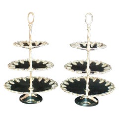 Retro Pair of Silver Plated Tiered Cake / Biscuit Stands, 20th Century