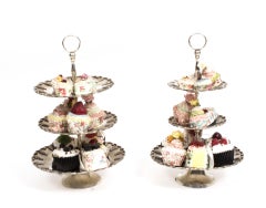 Vintage Pair of Silver Plated Tiered Cake Biscuit Stands