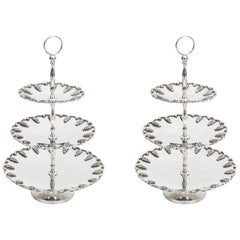 Retro Pair of Silver Plated Tiered Cake Biscuit Stands