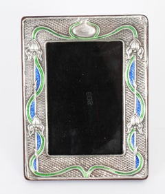 Vintage Pair Sterling Silver & Enamel Photo Frames 20th Century