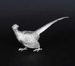 Vintage Pair Sterling Silver Pheasants Edward Barnard & Sons London 1971