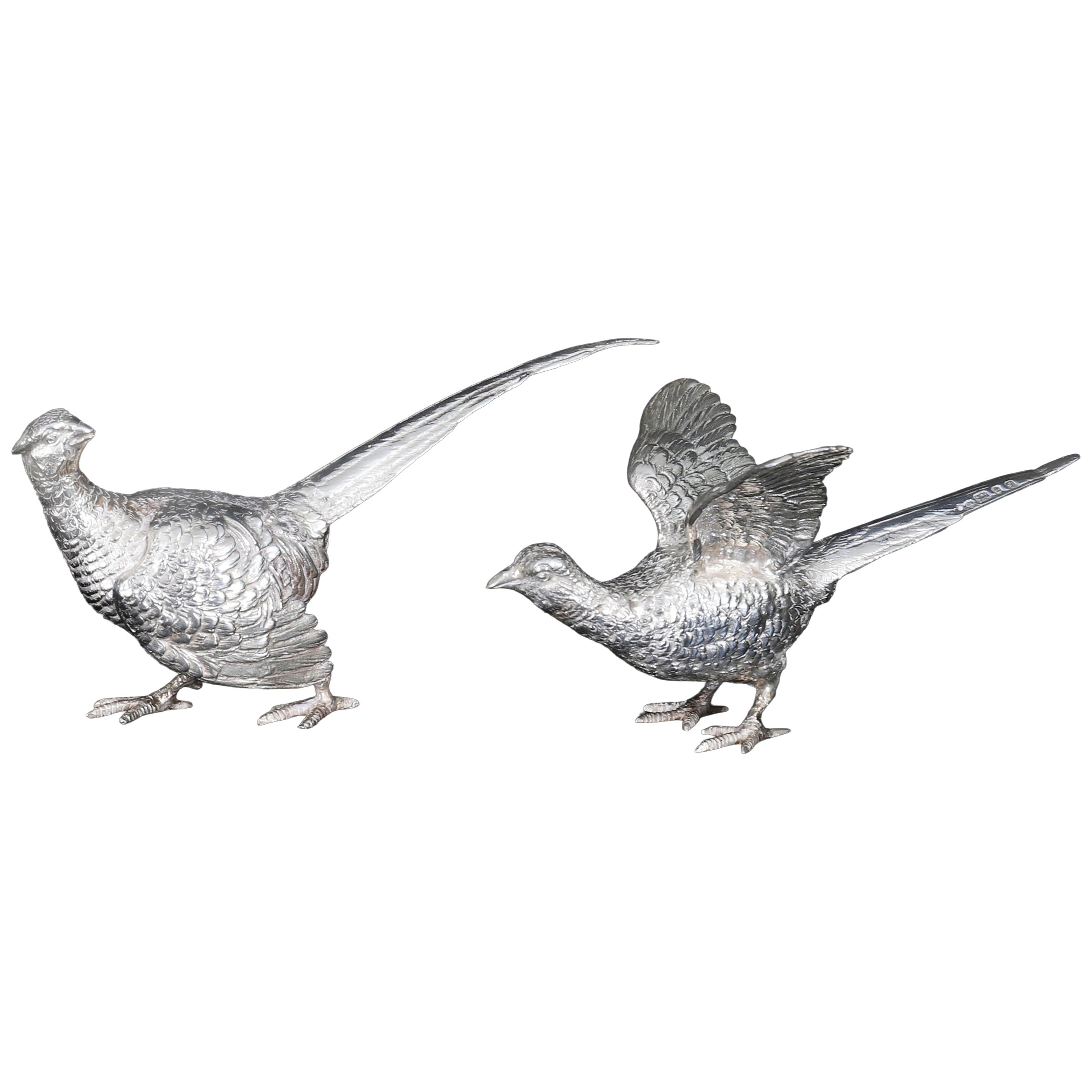 Vintage-Paar aus Sterlingsilber mit Fasanenmotiv, Edward Barnard & Sons, London, 1971