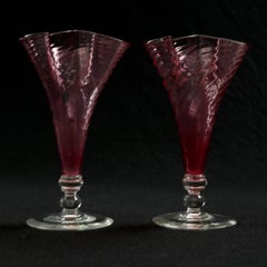 Pair of Steuben Art Glass Cranberry Swirl Cloverleaf Form Vases, 20th Century
