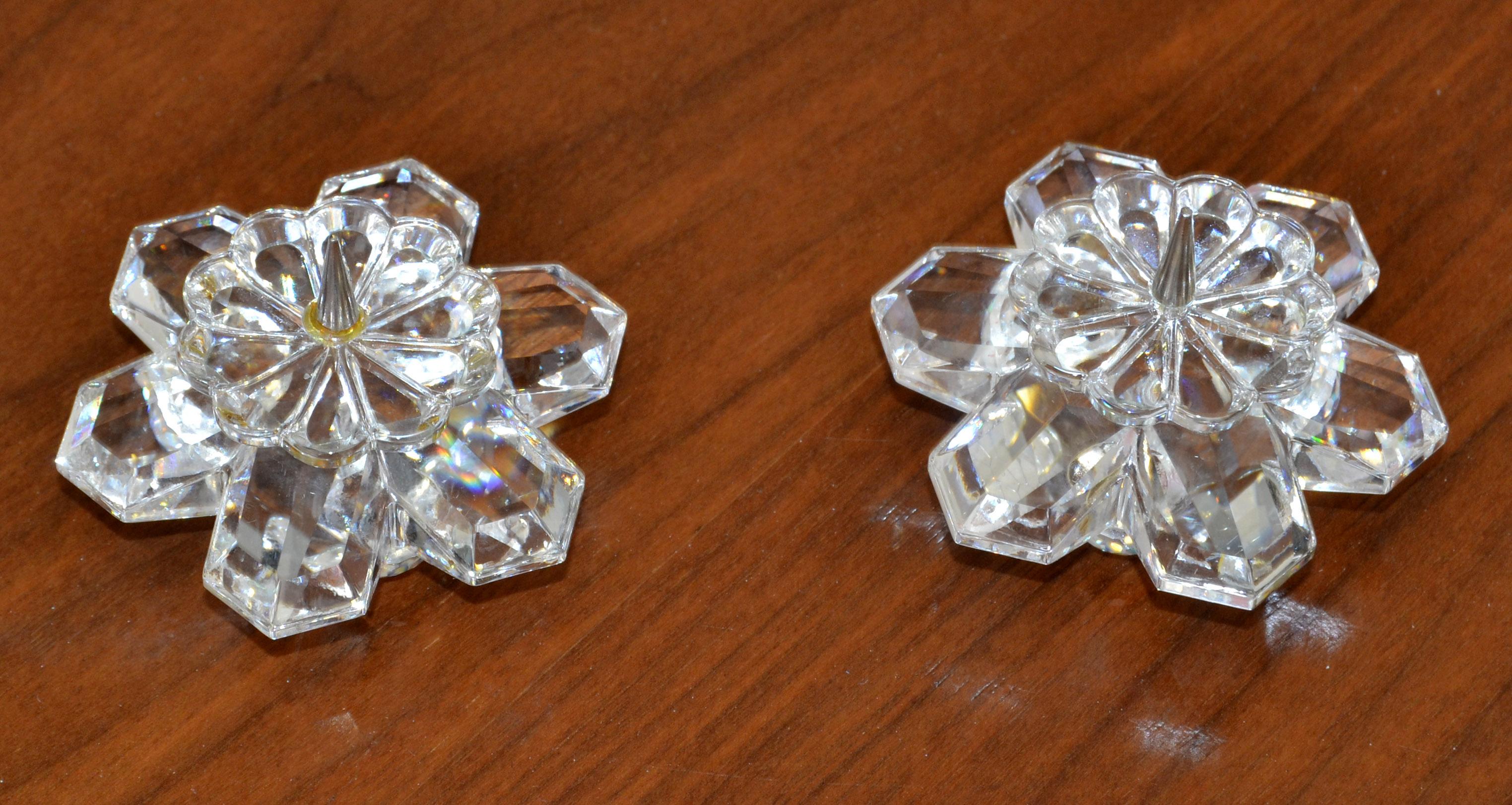 Vintage Pair Swarovski Crystal Star Flowers Pin Candlesticks Faceted Balls Base For Sale 4