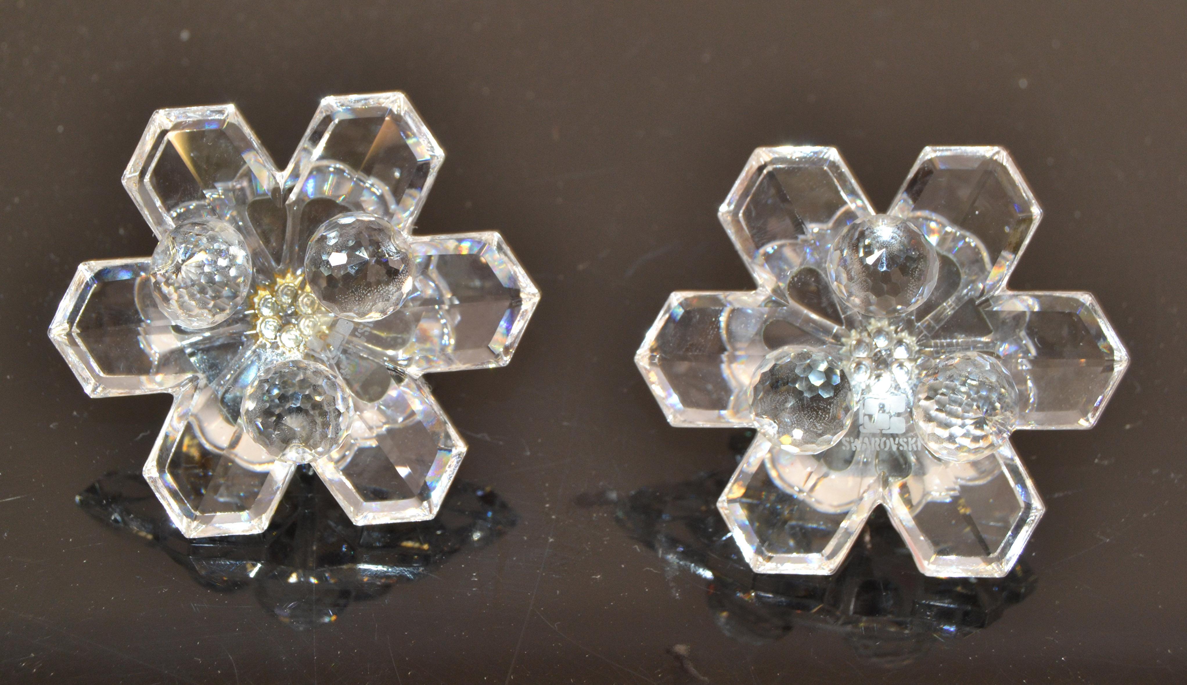 Vintage Pair Swarovski Crystal Star Flowers Pin Candlesticks Faceted Balls Base For Sale 1