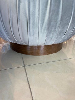 Pair of Swivel Pouffe Poufs Ottomans Benches Stools Grey Velvet Walnut Base