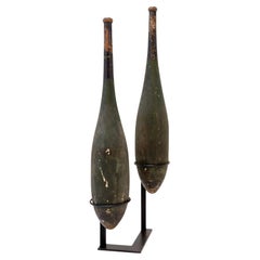 Antique Pair Tall Wooden Exercise Clubs on base - early 20th century