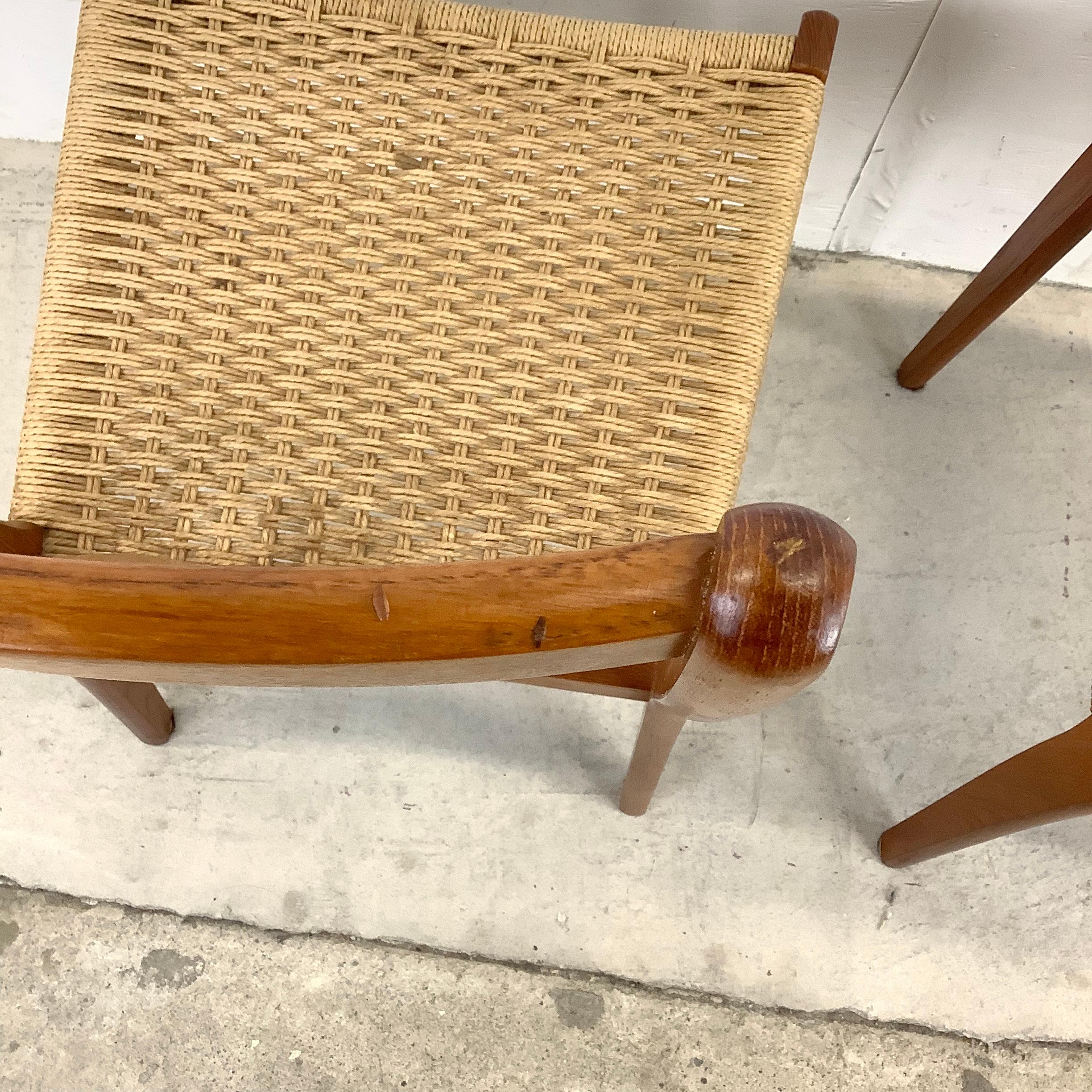 Vintage Pair Teak Rope Seat Accent Chairs 9
