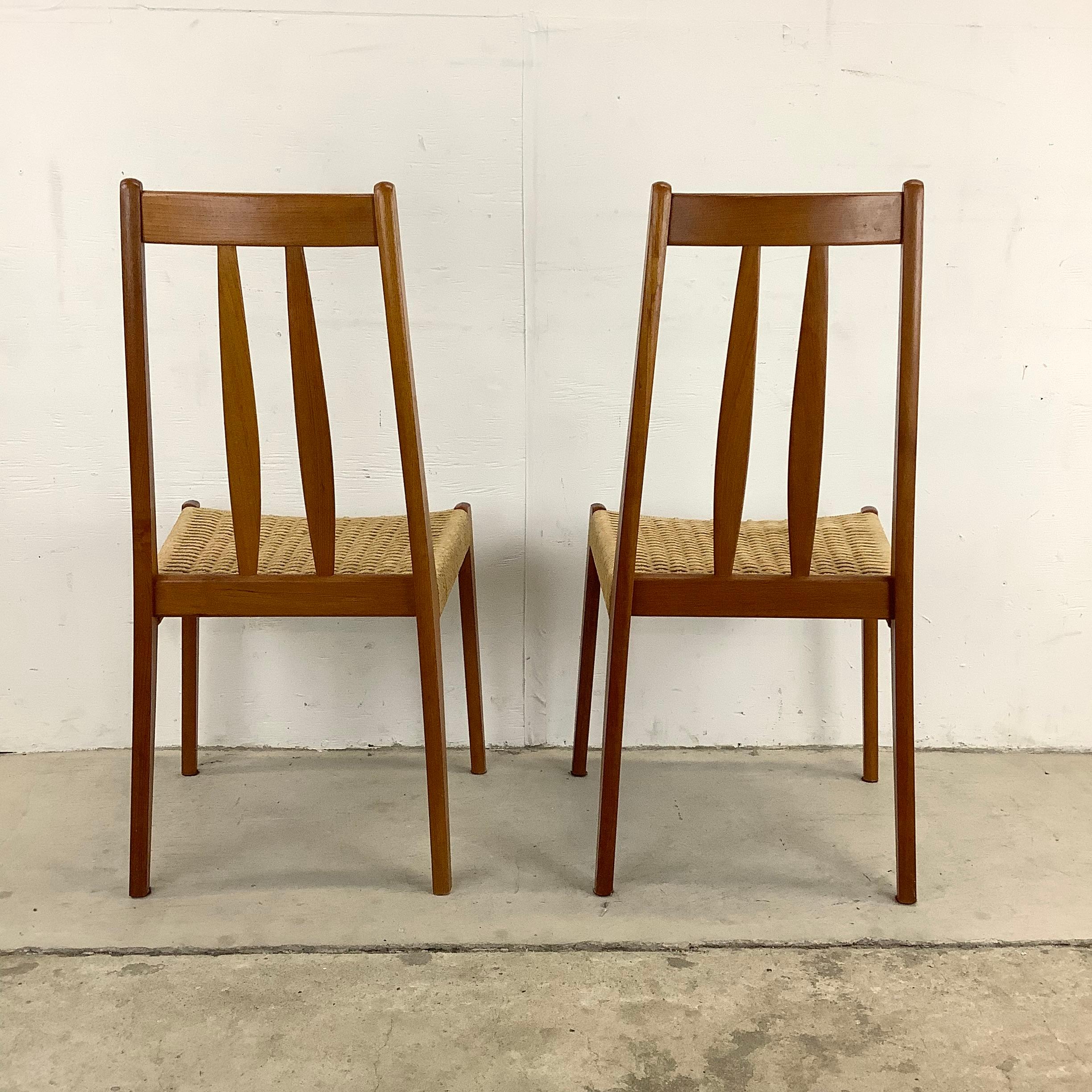 Unknown Vintage Pair Teak Rope Seat Accent Chairs