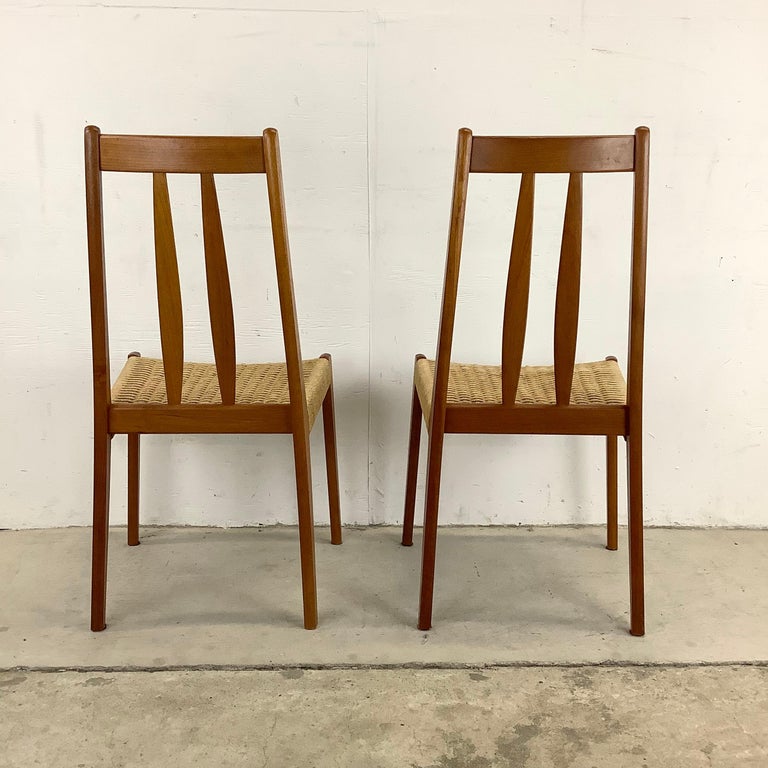 Vintage Pair Teak Rope Seat Accent Chairs For Sale at 1stDibs