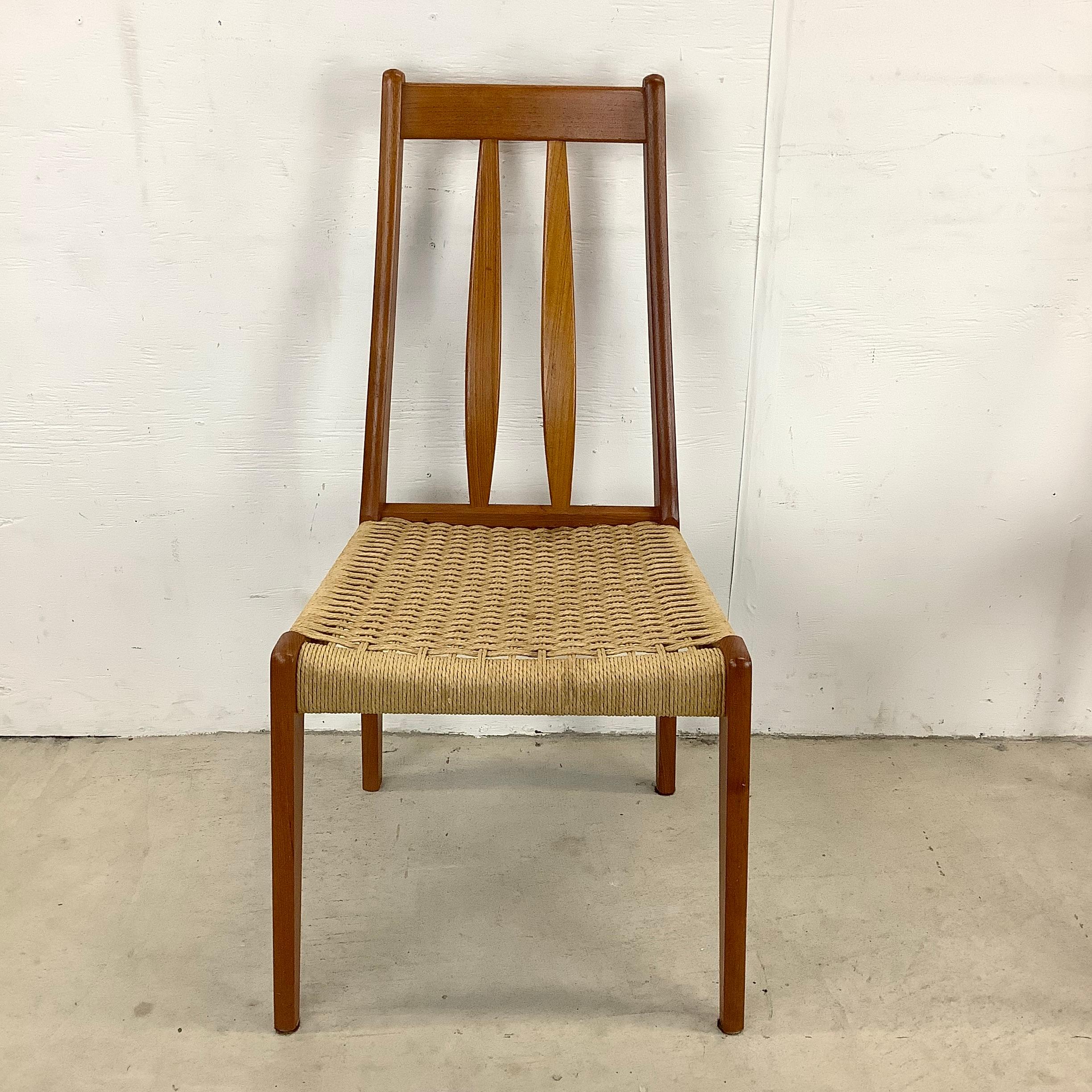 20th Century Vintage Pair Teak Rope Seat Accent Chairs